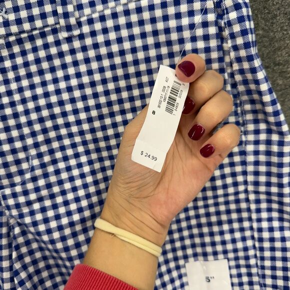 New Old Navy Shorts Women 8 Blue Plaid Mid Rise Everyday Short Chino Cotton - Picture 3 of 10